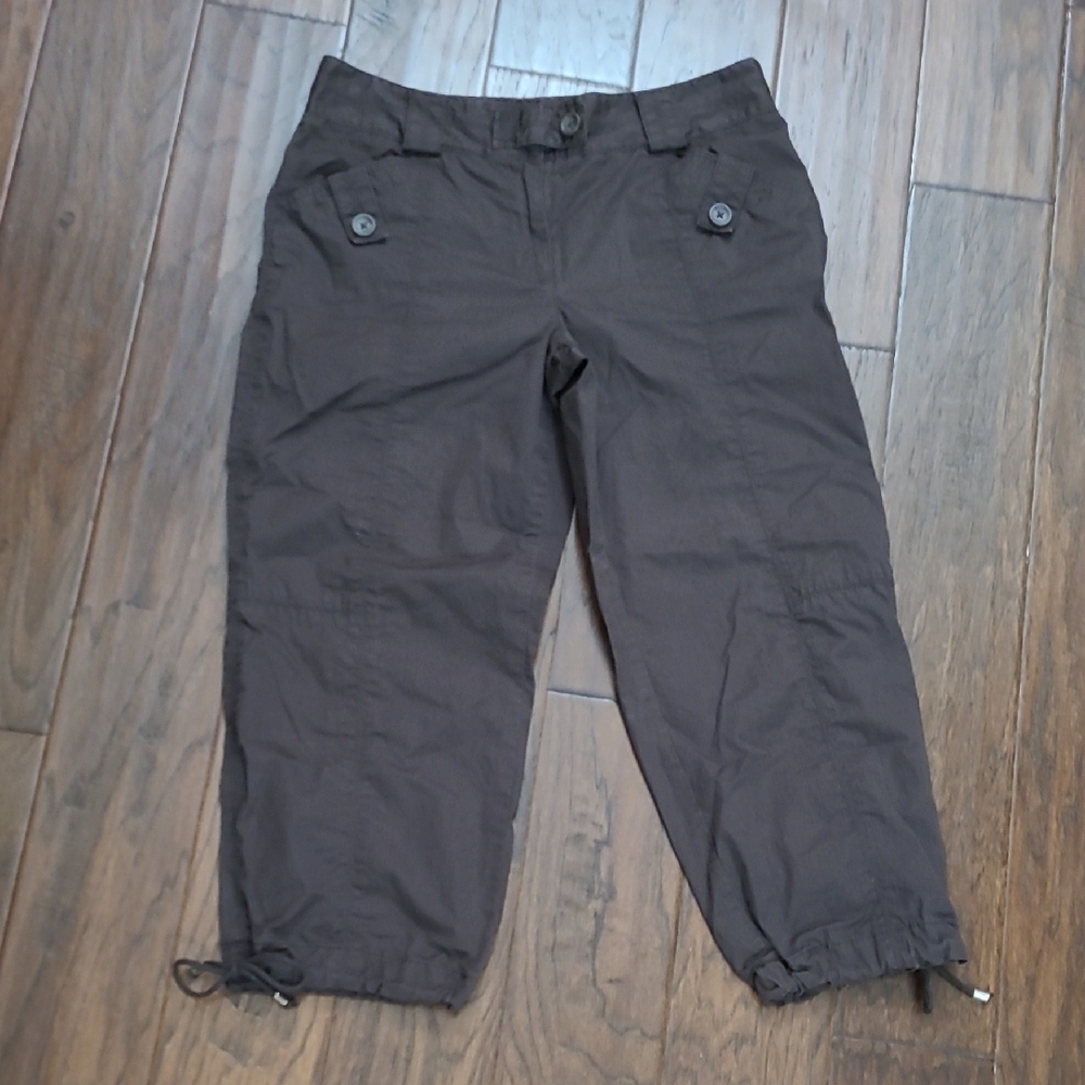 Ann Taylor LOFT Dark Brown ANN Cropped Pants with drawstring cuffs size 8